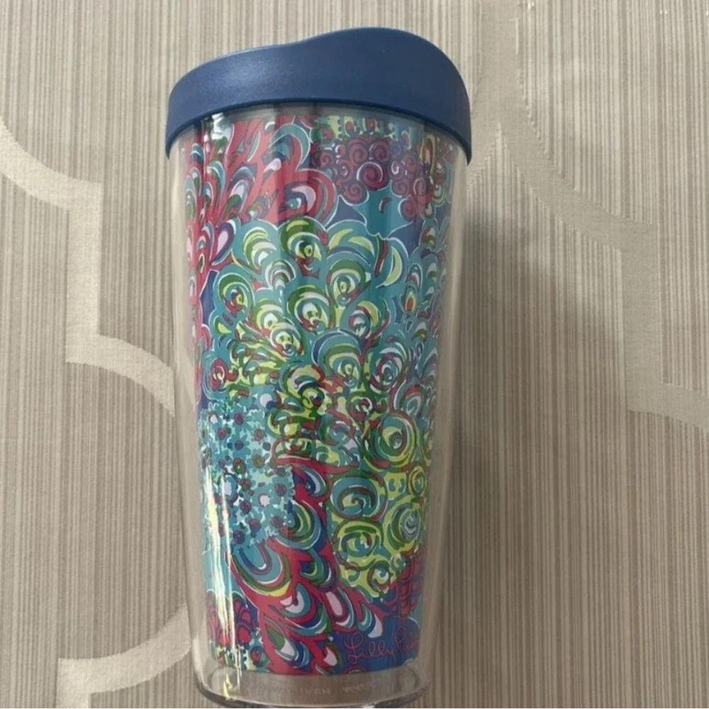 Lilly Pulitzer blue, green & hot pink double barrel Tervis Tumbler hot/cold cup